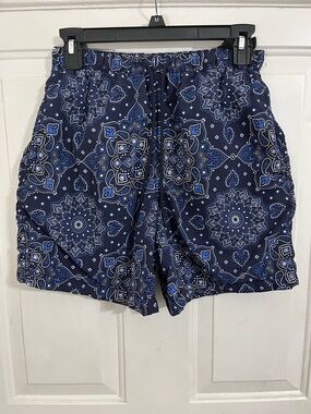 Men's Navy Blue Patterned Swim Shorts